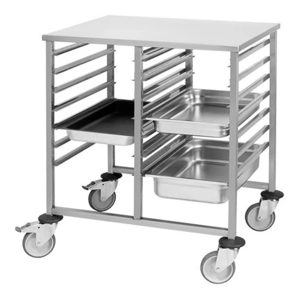 EMGA Regaalwagen | 2x7 Etages GN 1/1 | Werkplateau | 810x635x900mm | RVS
