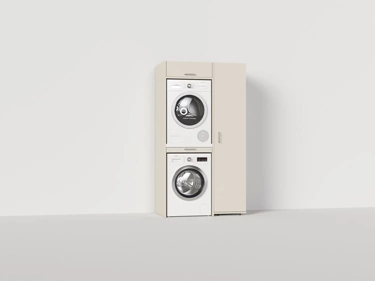 Wastoren kastenwandset droger op wasmachine + lades beige 65x112x207cm
