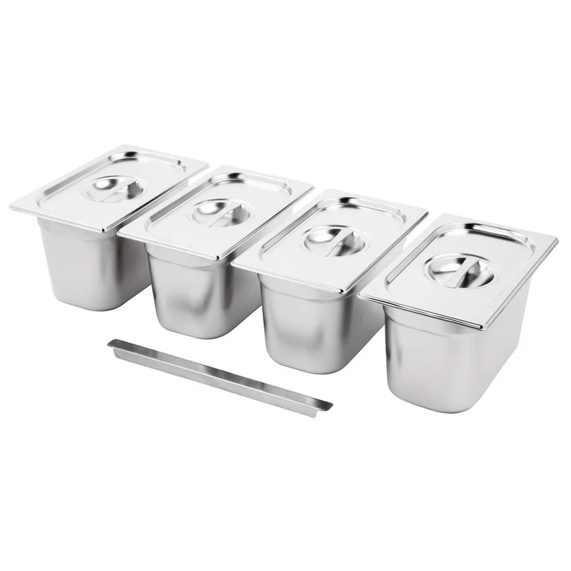 Vogue RVS Gastronormbakken Set 4x 1/4 Met Deksels