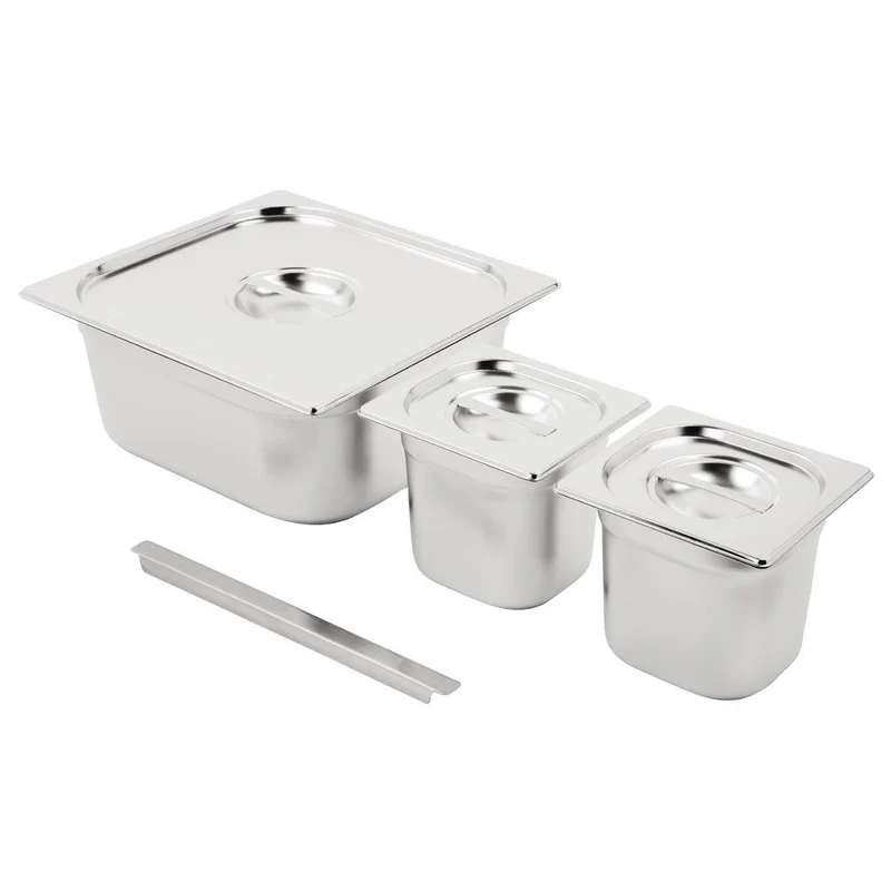 Vogue RVS Gastronormbakken Set 2x 1/6 en 2/3 Met Deksels