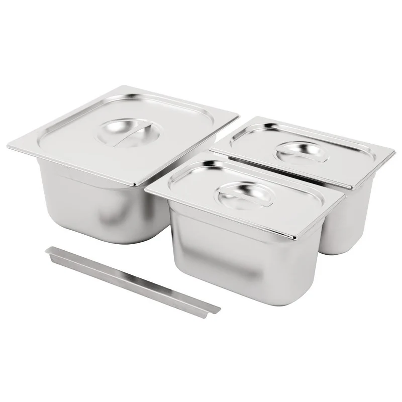 Vogue RVS Gastronormbakken Set 1/2 en 2x 1/4 Met Deksels