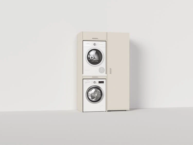 Wastoren kastenwandset droger op wasmachine + lades beige 65x127x207cm