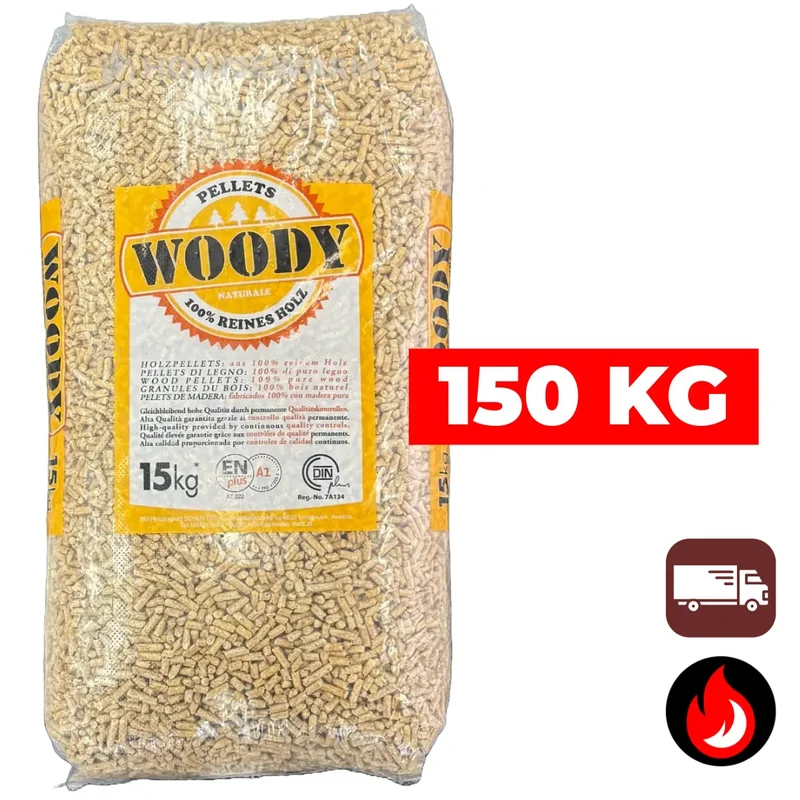 150 kg | Woody Premium (lichte) houtpellets | ENplus A1 & DIN+ | Inclusief bezorging