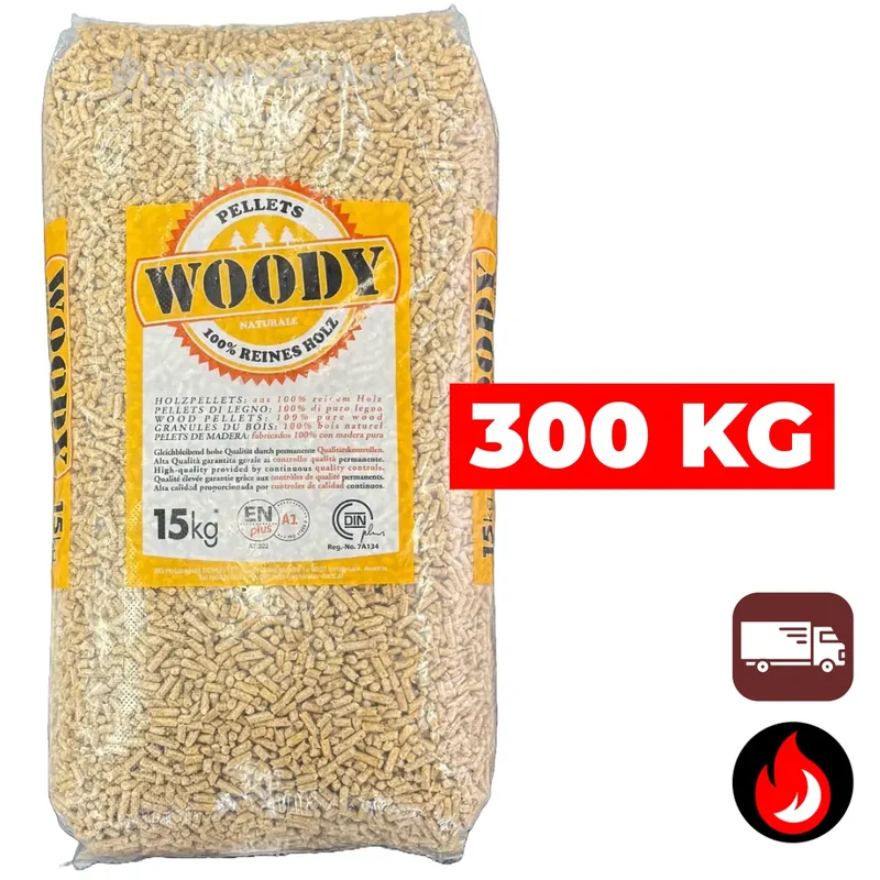 300 kg | Woody Premium (lichte) houtpellets | ENplus A1 & DIN+ | Inclusief bezorging