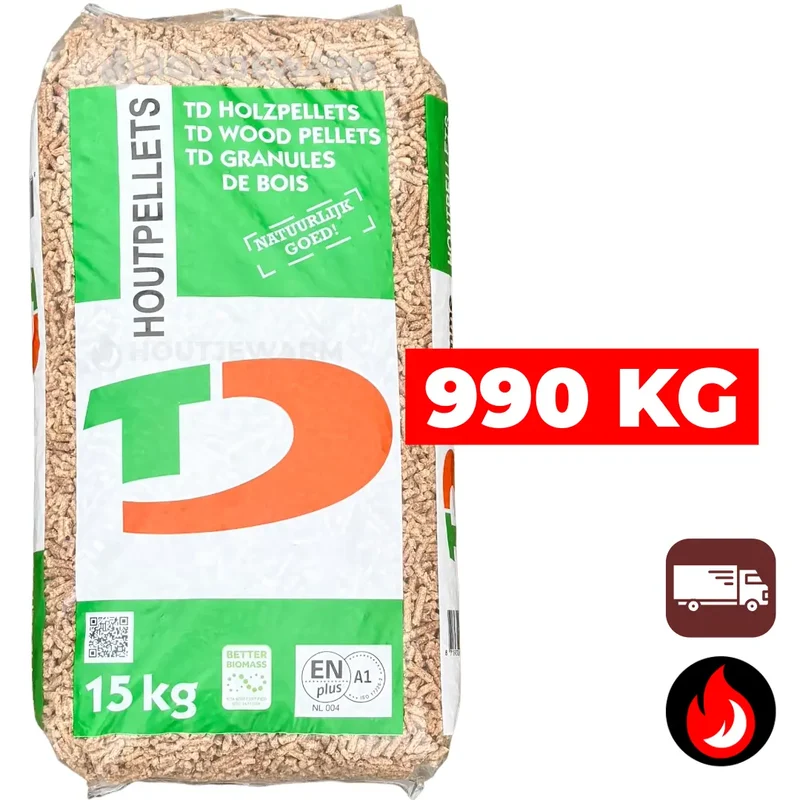 990 kg | Ten Damme (bruine) houtpellets | ENplus A1 | Inclusief bezorging