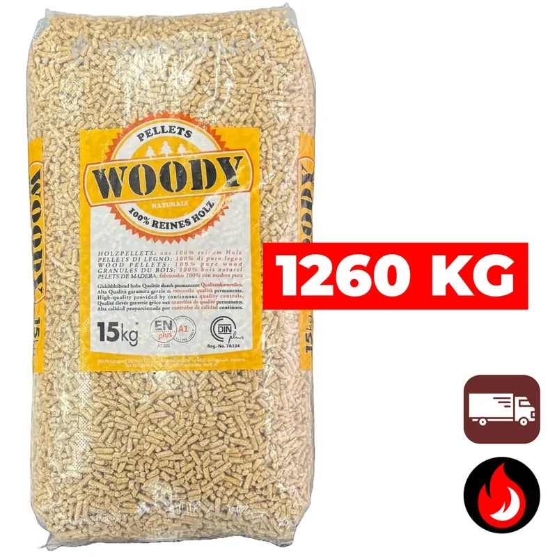 1260 kg | Woody Premium (lichte) houtpellets | ENplus A1 & DIN+ | Inclusief bezorging