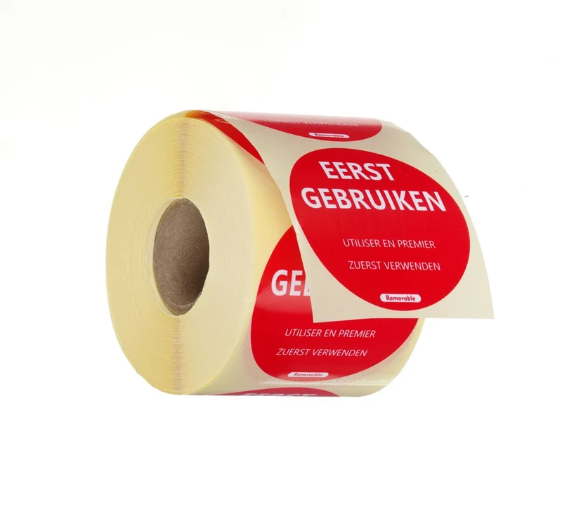 Voedselveiligheidsstickers | Multifunctioneel | Eenvoudig verwijderbaar | "EERST GEBRUIKEN" | HENDI | Rood | 500 st