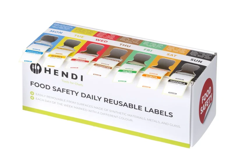Set voedselveiligheidsstickers | Multifunctioneel | Eenvoudig verwijderbaar | met een dispenser | HENDI | 240x80x(H)100mm