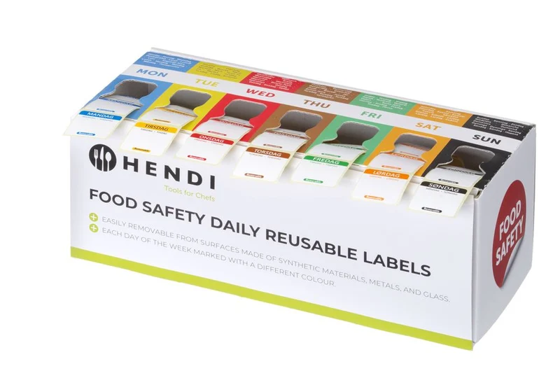 Set voedselveiligheidsstickers | Multifunctioneel | Eenvoudig verwijderbaar | Met dispenser | HENDI | 240x80x(H)100mm
