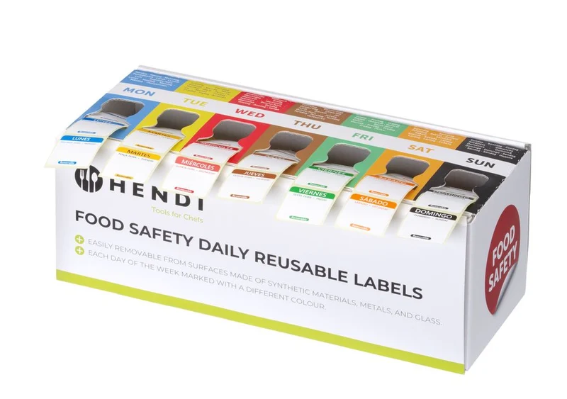 Set voedselveiligheidsstickers | Multifunctioneel | Eenvoudig verwijderbaar | Met dispenser | HENDI | 240x80x(H)100mm