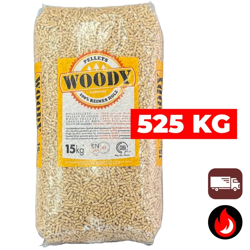 525 kg | Woody Premium (lichte) houtpellets | ENplus A1 & DIN+ | Inclusief bezorging