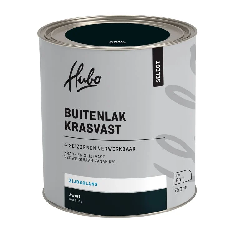 Hubo Select buitenlak zijdeglans RAL9005 zwart 750ml