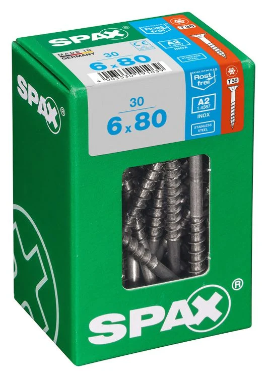 Spax A2 schroef T-star plus verzonken kop 6x80mm 30st