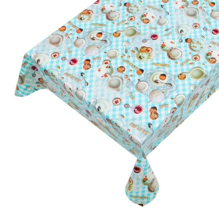 Tafelzeil Tea time theekopjes blauw 140cm per meter