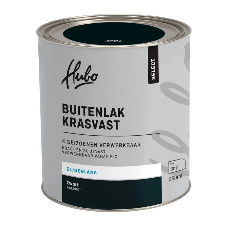 Hubo Select buitenlak zijdeglans RAL9005 zwart 250ml