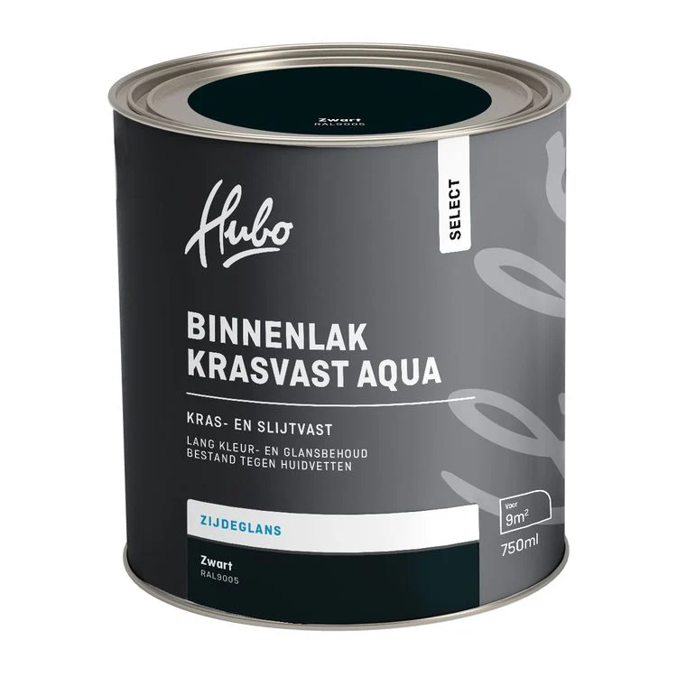 Hubo Select binnenlak zijdeglans RAL9005 zwart 750ml