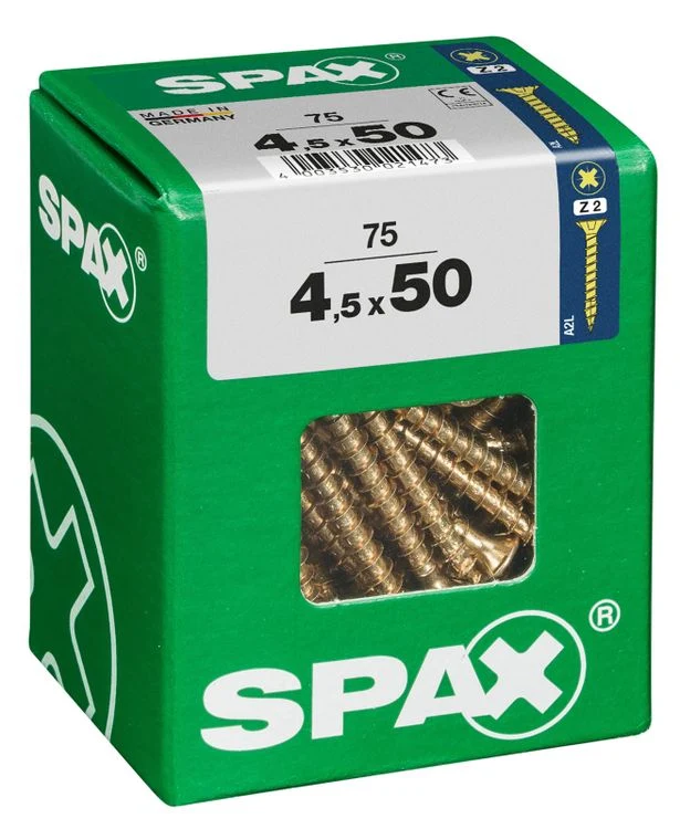 Spax schroef pozidrive verzinkt 4,5x50mm 75st