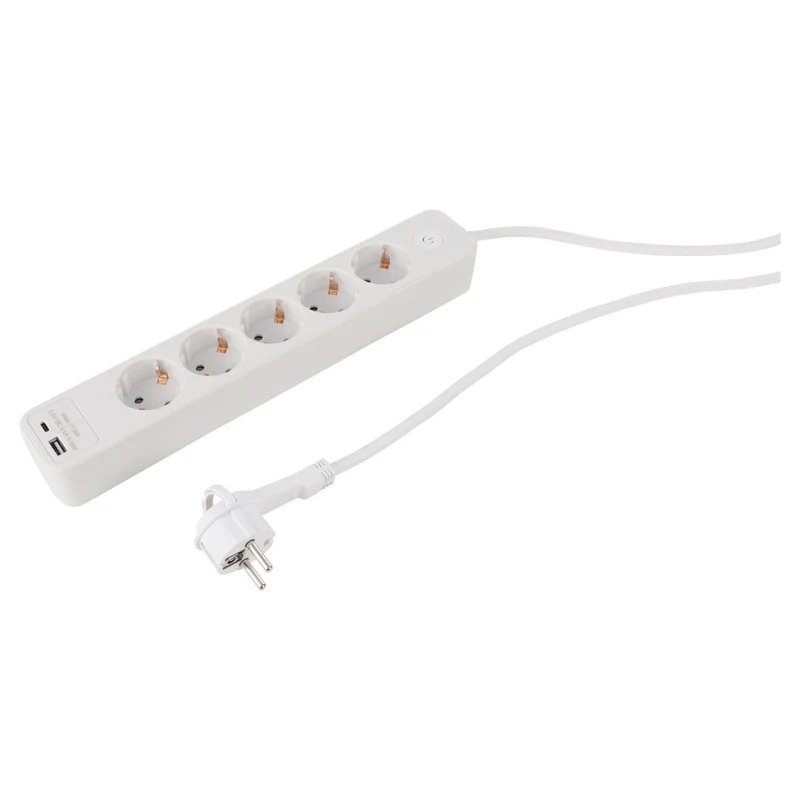 Q-Link stekkerdoos 5-voudig 5x geaard, 1x USB A, 1x USB C wit 1,5m