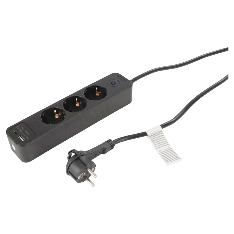Q-Link stekkerdoos 3-voudig 3x geaard, 1x USB A, 1x USB C zwart 1,5m