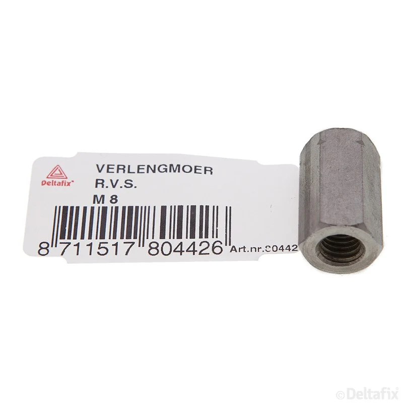 Deltafix verlengmoer RVS M8