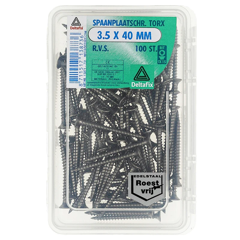 Deltafix spaanplaatschroef platkop 3,5x40mm 100st