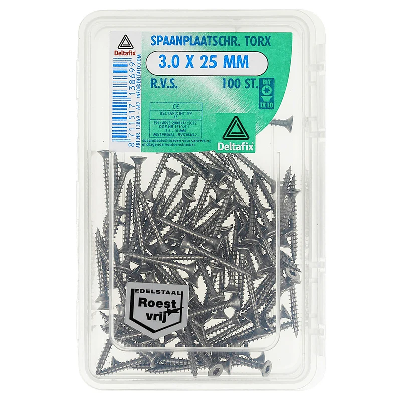 Deltafix spaanplaatschroef platkop 3x25mm 100st