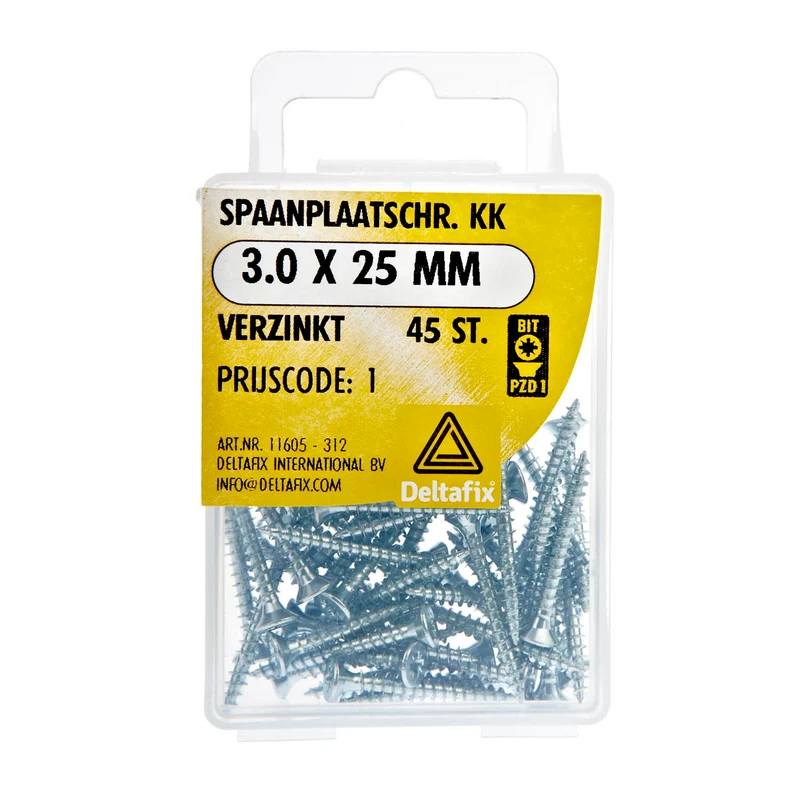 Deltafix spaanplaatschroef pozidrive platkop 3x25mm 45st