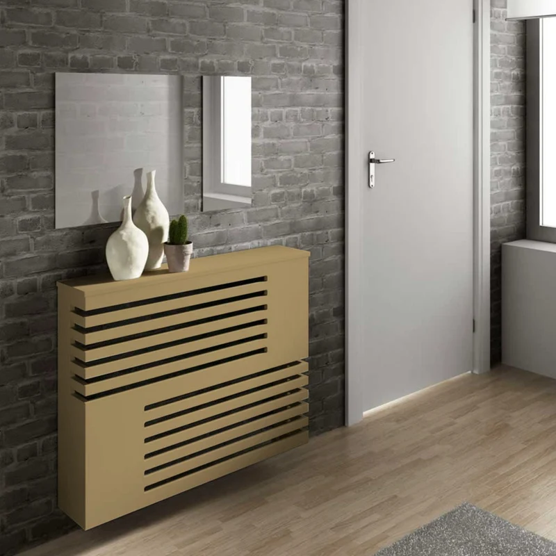 Modern Floating Radiator Heater Cover GEOMETRIC CORNER LINE Cabinet Design in Gold finish RCGE241GD
