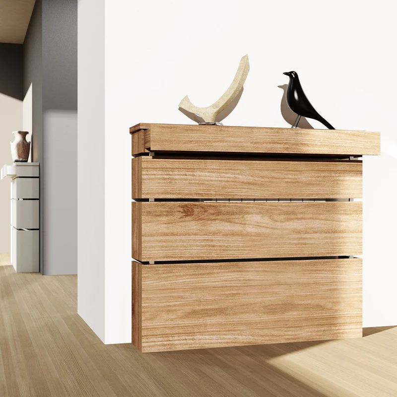 Modern Floating Radiator Cover MINIMAL LINES Cabinet Box Wood Finish wooden drawers Ref RCMN251DWWD