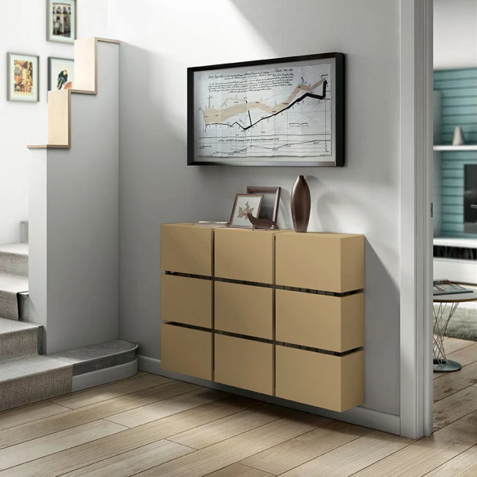 Contemporary GOLD Floating Radiator Heater Cabinet Cover 9 CUBES design with Integrate Top Shelf