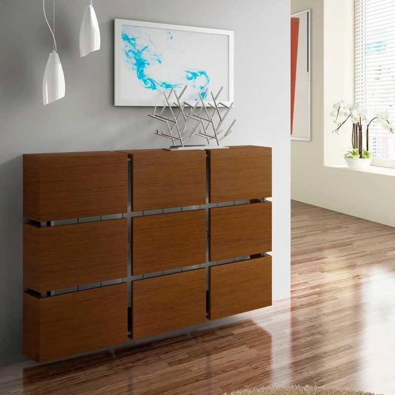Contemporary Oak Wood Floating Radiator Heater Cabinet Cover 9 CUBES design with Integrate Top Shelf