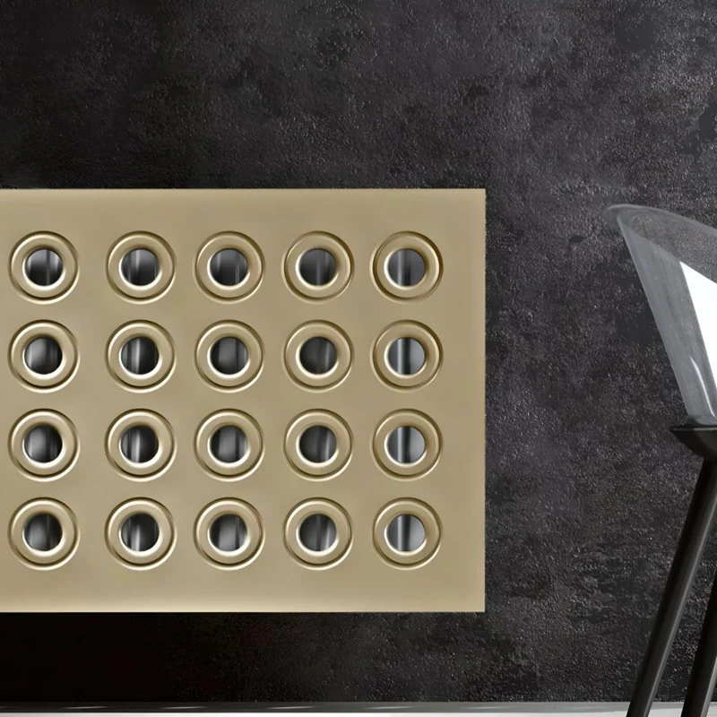 Made to Measure Radiator Heater Cover in GOLD Finish with Contemporary RINGS Design Pattern