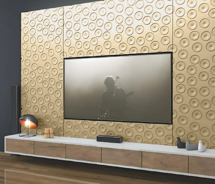 Custom-Made Floating Radiator Heater Cover in GOLD Finish with Decorative MOON Design Pattern