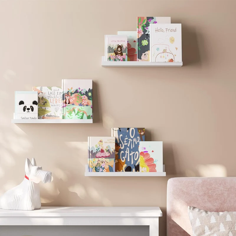 Floating Shelves as a Set of 3 Wall Shelves, for Photo displays, Living Room, Home Office, Bathroom, Kitchen, Gloss White