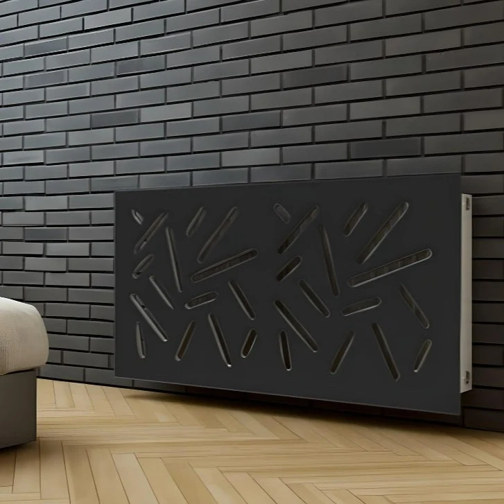 Modern Custom Made Radiator Heater Cover with Trendy STICKS Design in SATIN Black Finish