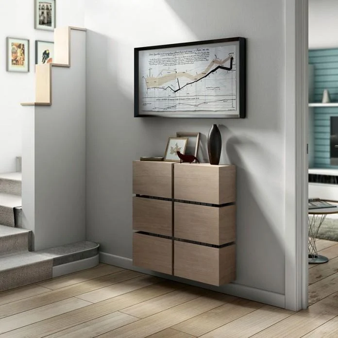 Contemporary Floating Radiator Heater Cabinet Cover 6 CUBES design with Integrate Shelf Wood Finish
