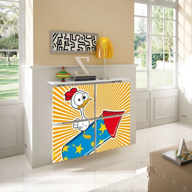 Children's Radiator Cabinet Cover Cartoon RocketDuck design Kids Bedroom Nursery Playroom Top Shelf