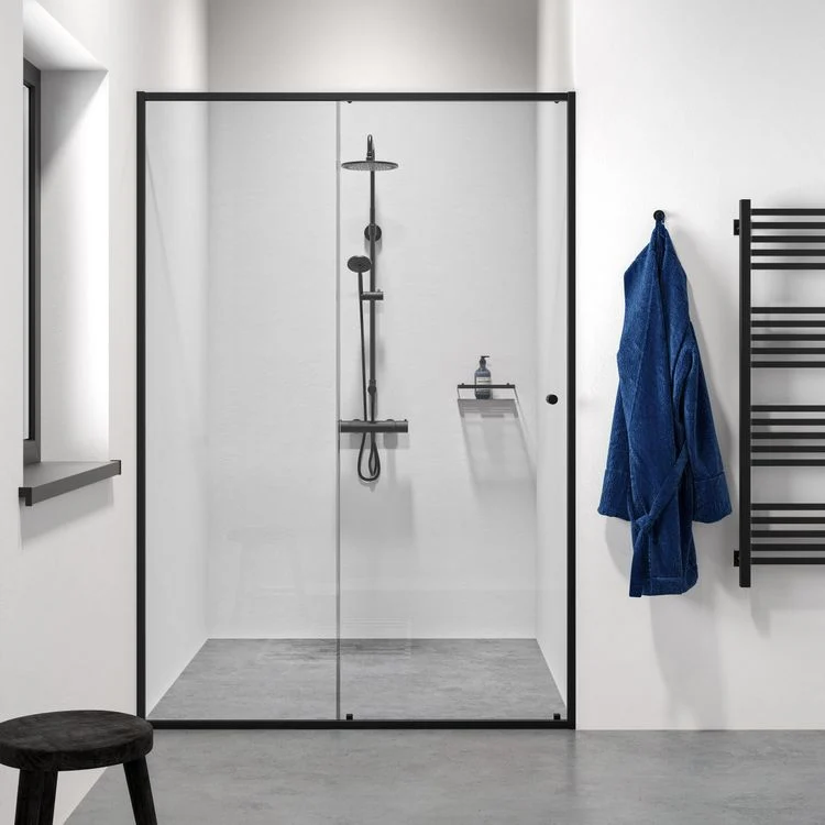 Sealskin Contour schuifdeur voor nis 140 cm, 200 cm hoog, zwart, 6 mm helder veiligheidsglas