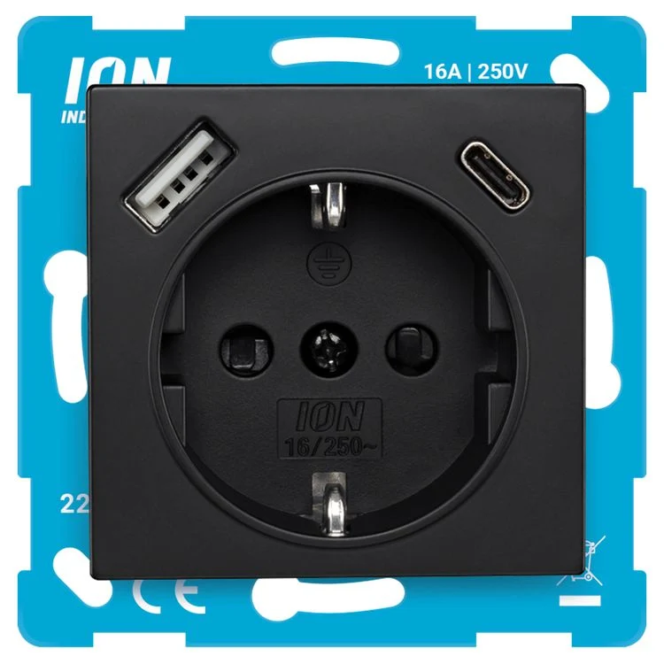 ION Industries inbouw stopcontactdoos met USB A/C 1-V randaarde zwart