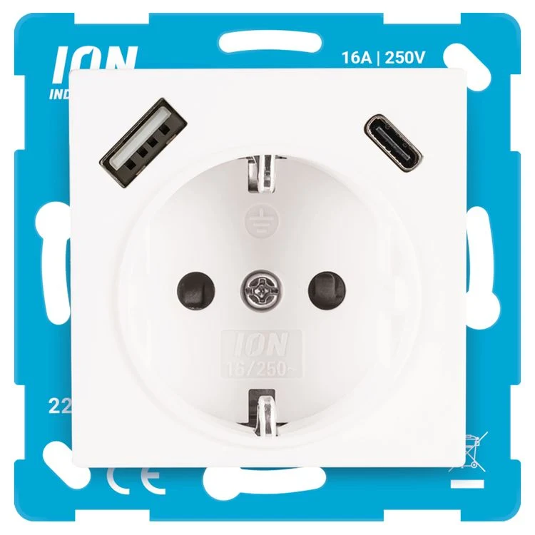 ION Industries inbouw stopcontactdoos met USB A/C 1-V randaarde wit
