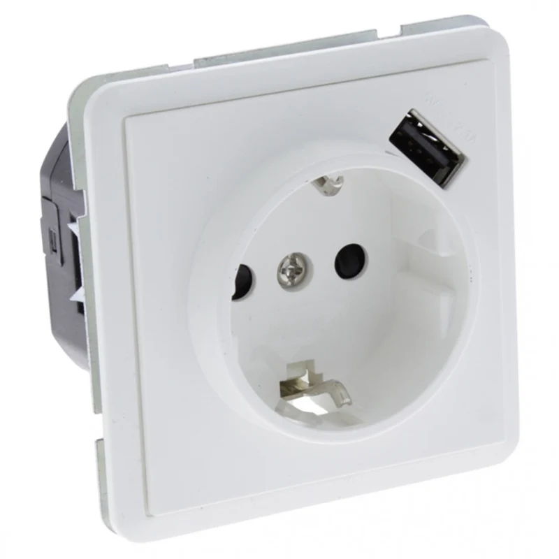 PeHa stopcontactdoos met USB A/C 2-voudig randaarde polar wit