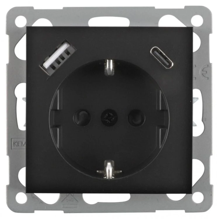 Q-Link inbouw stopcontactdoos met USB A/C 1-voudig randaarde zwart