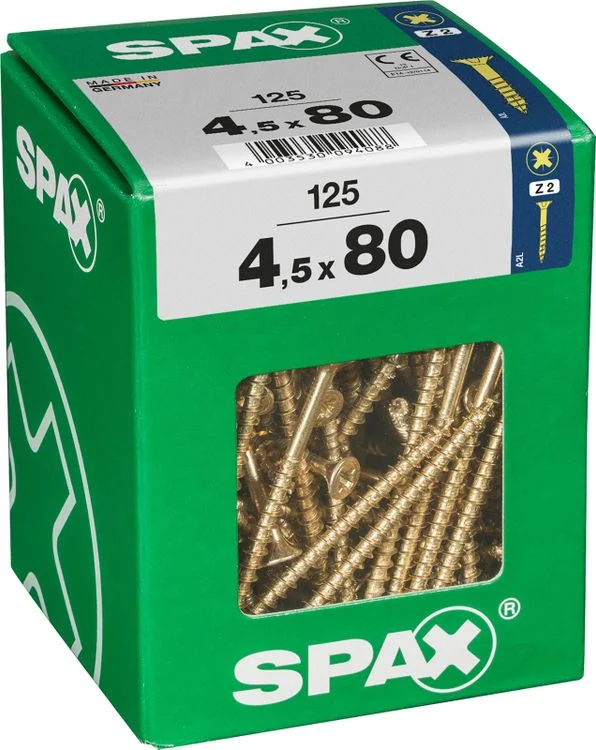 Spax schroef pozidrive verzinkt 4,5x80mm 125st