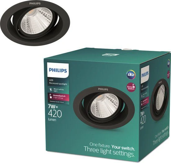 Philips LED inbouwspot Pomeron zwart ⌀9cm dimbaar