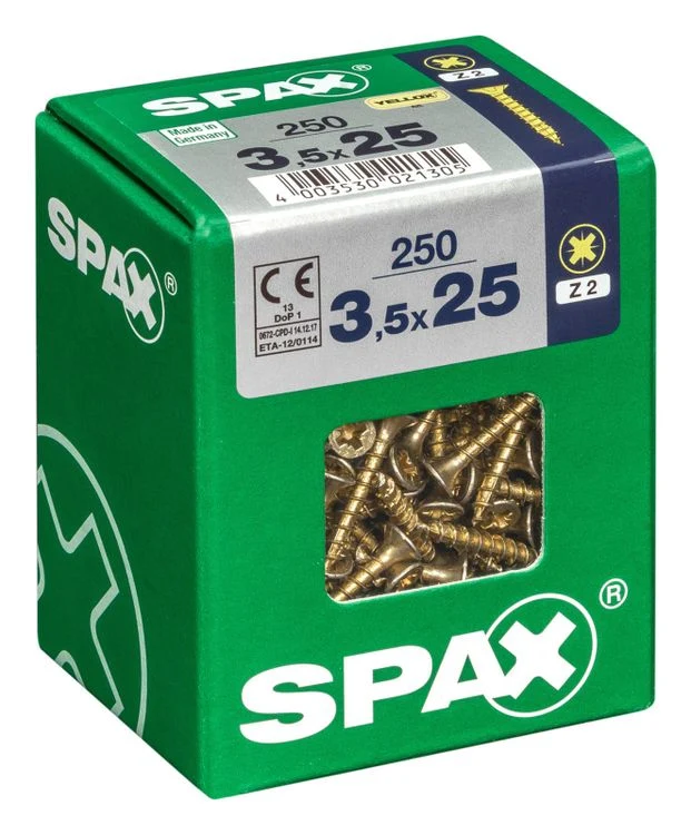 Spax schroef pozidrive verzinkt 3,5x25mm 250st