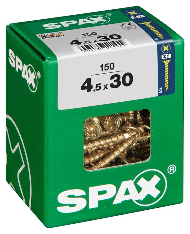 Spax schroef pozidrive verzinkt 4,5x30mm 150st