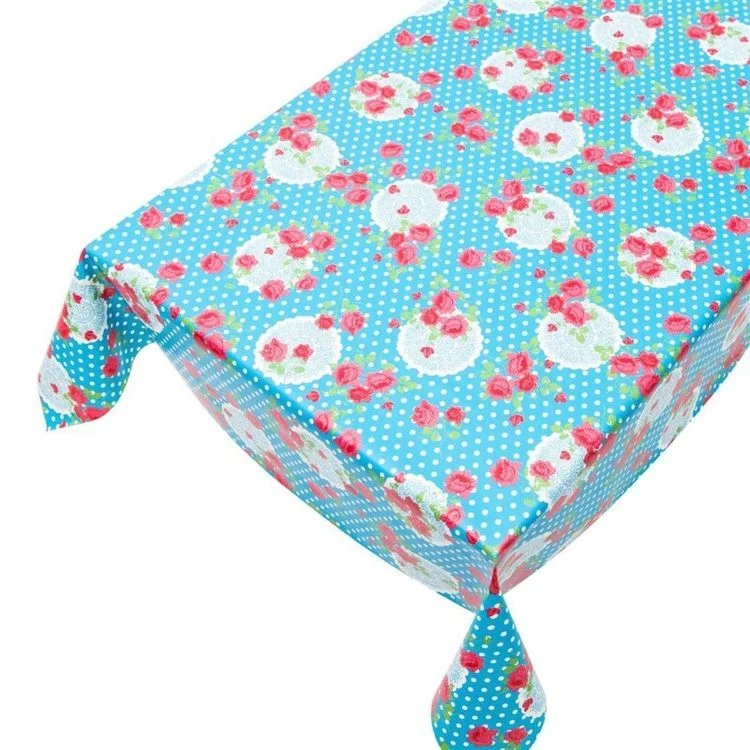Tafelzeil Dots & Flowers bloemen blauw 140cm per meter