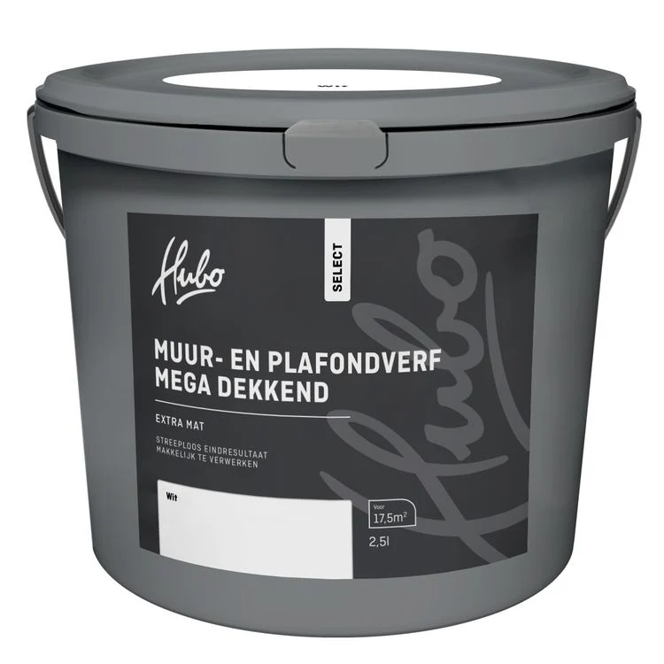 Hubo muur- en plafondverf extra mat wit 2,5L