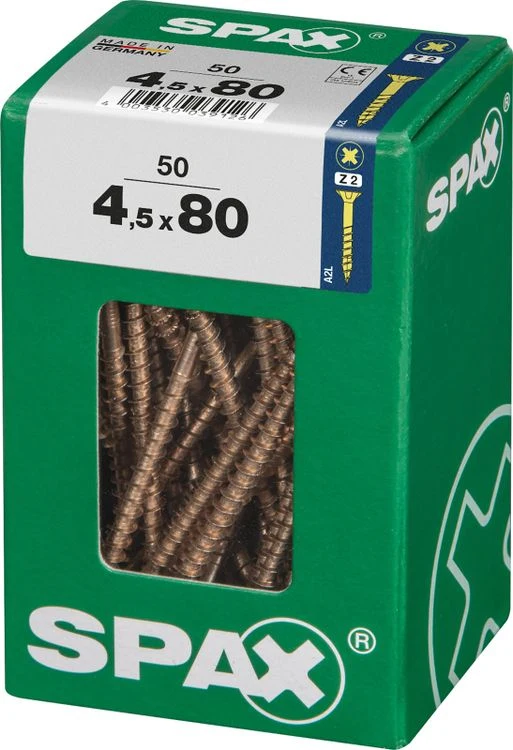 Spax schroef pozidrive verzinkt 4,5x80mm 50st