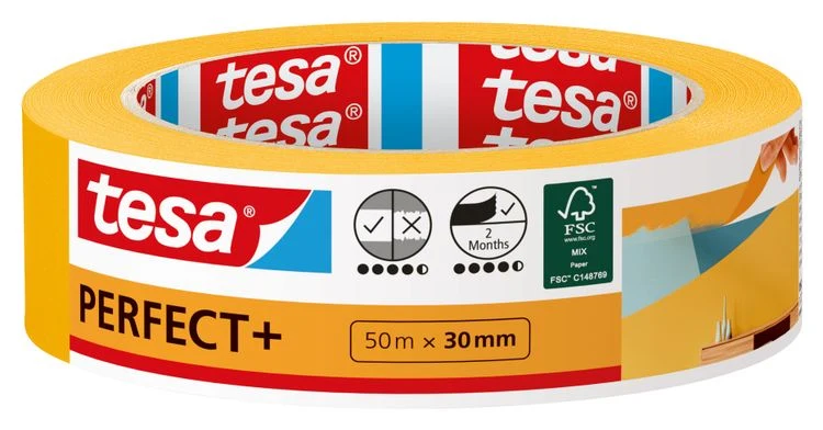 Tesa Perfect+ afplaktape oranje 30mm 50m